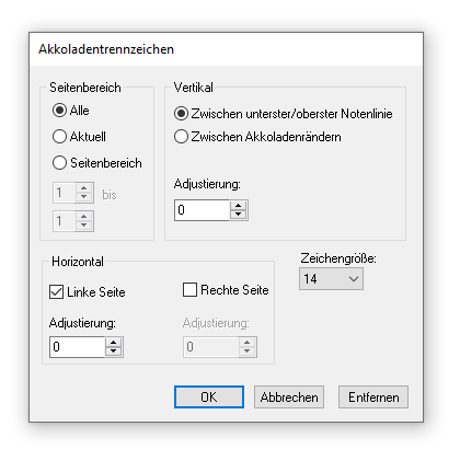Dialogbox Akkoladentrennzeichen