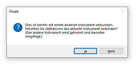 Dialogbox Warnung Dies ist bereits mit einem anderen Instrument verbunden