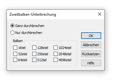 Dialogbox Zweitbalken-Unterbrechung