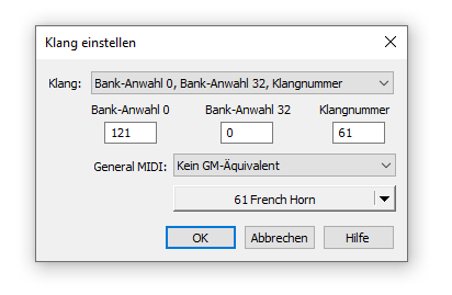 Dialogbox Klang einstellen