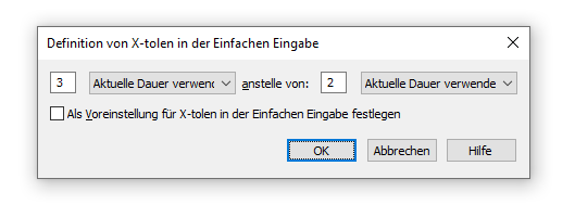 Definition von X-tolen in der Einfachen Eingabe