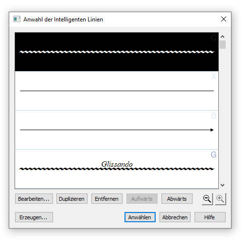 Dialogbox Anwahl der intelligenten Linien