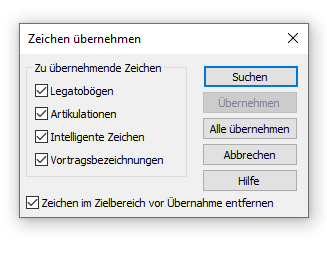 Dialogbox Zeichen übernehmen