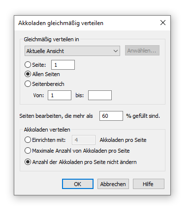 Dialogbox Akkoladen gleichmäßig verteilen