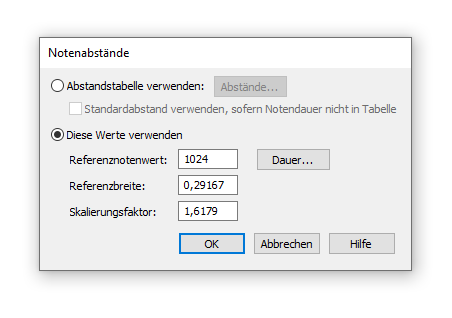 Dialogbox Notenabstände