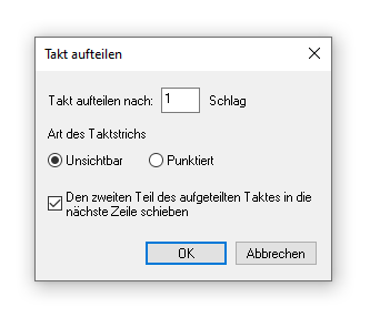 Dialogbox Takt aufteilen