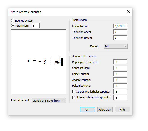Dialogbox Notensystem einrichten