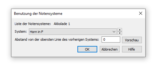 Dialogbox Liste zur Benutzung der Notensysteme