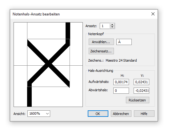 Dialogbox Notenhalsansatz bearbeiten