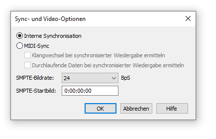 Dialogbox Sync- und Video-Optionen