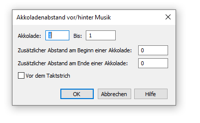 Dialogbox Akkoladenabstand vor/hinter Musik