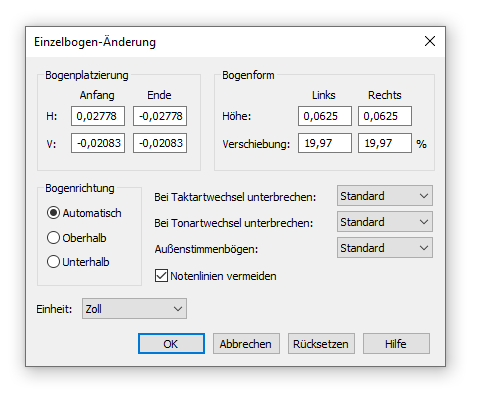 Dialogbox Einzelbogen-Änderung