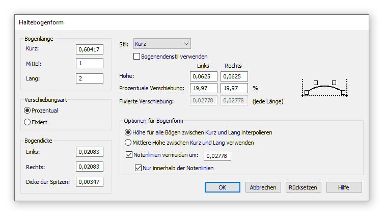 Dialogbox Haltebogenform