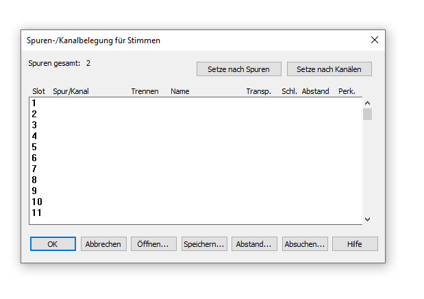 Dialogbox Spuren-/Kanalbelegung für Stimmen