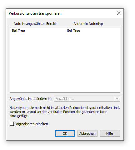 Dialogbox Perkussionsnoten transponieren