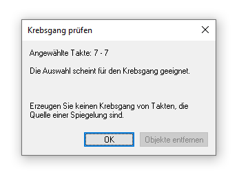 Dialogbox Krebsgang prüfen