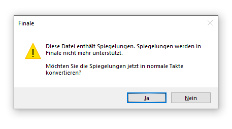 Dialogbox Warnung bei Spiegelungen