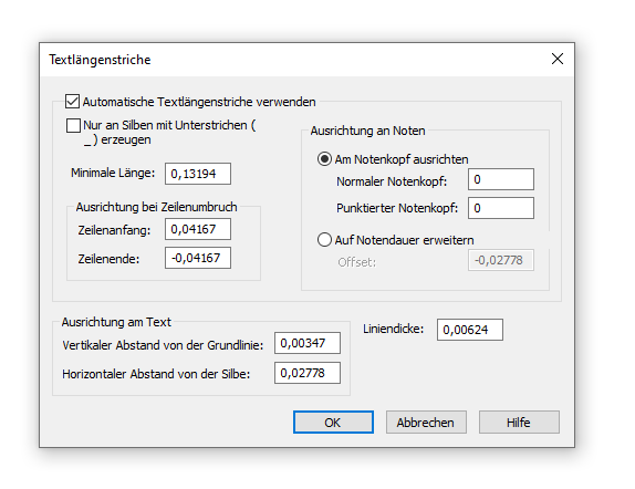 Dialogbox Textlängenstriche