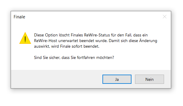 Dialogbox ReWire zurücksetzen