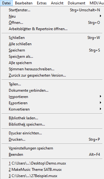 Geöffnetes Menü Datei