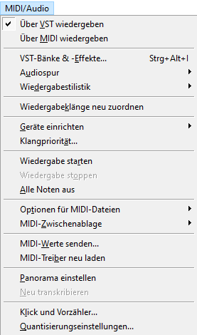MIDI/Audio-Menü