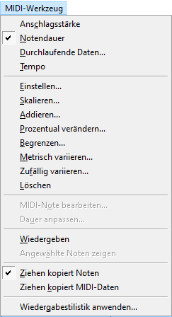 MIDI-Werkzeug-Menü