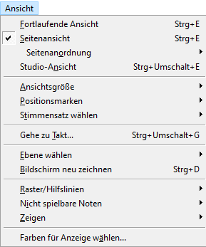 Ansicht-Menü